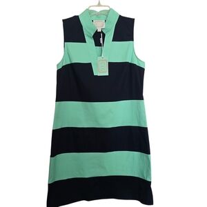 NWT Sail to Sable Navy Blue and Mint Green Striped Dress